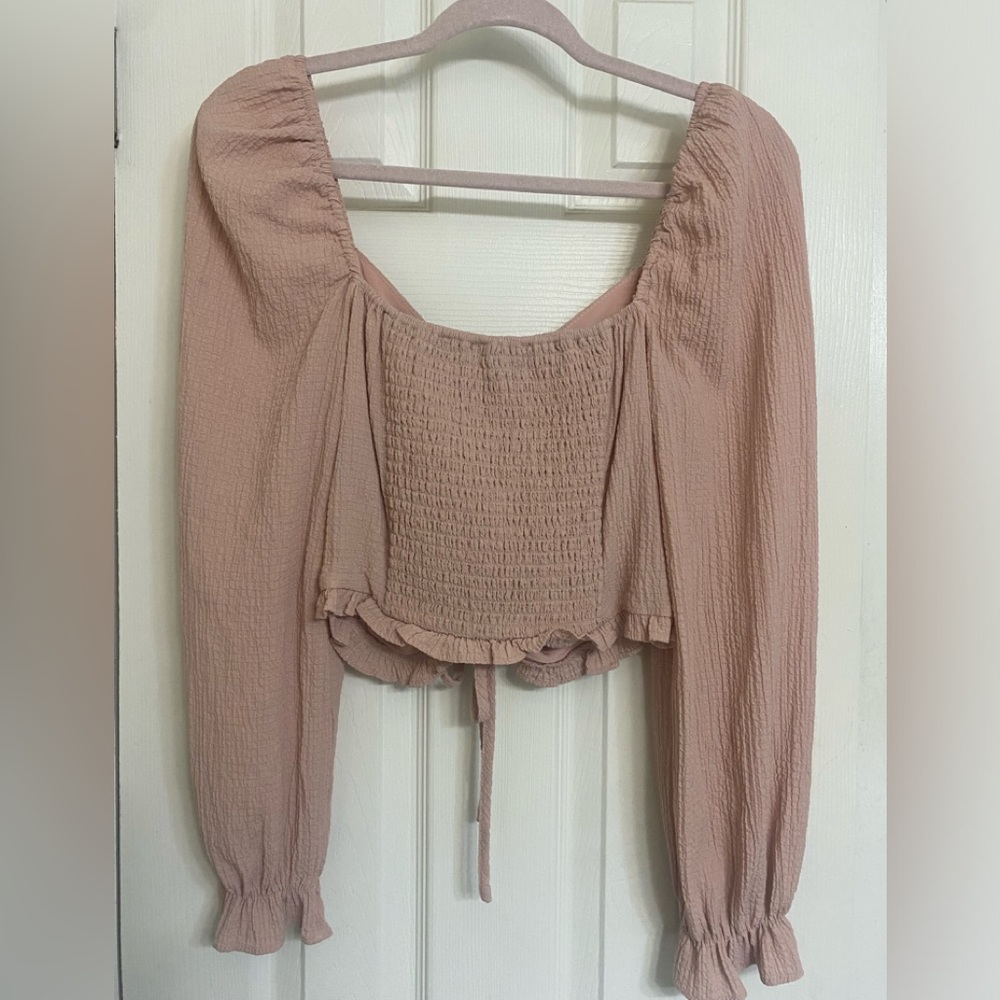 Forever 21 Ruched V-neck Rose Pink Off-the-shoulder Crop Top Size L - Picture 2 of 4